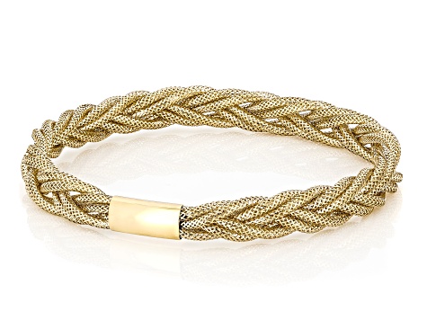 10k Yellow Gold 7.5mm Double Braded Mesh Bangle Bracelet