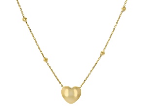 10k Yellow Gold Puffy Heart 2.5mm Beaded Chain 18" Necklace
