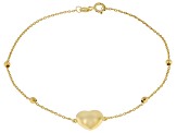 10k Yellow Gold Puffy Heart 2.5mm Beaded Bracelet