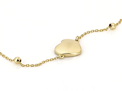 10k Yellow Gold Puffy Heart 2.5mm Beaded Bracelet