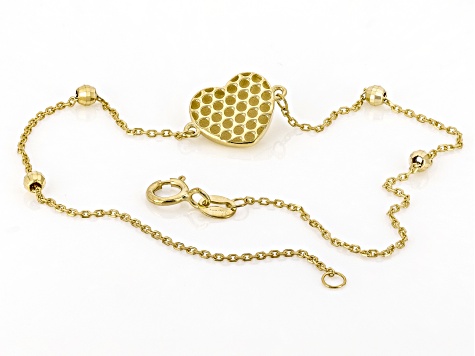 10k Yellow Gold Puffy Heart 2.5mm Beaded Bracelet