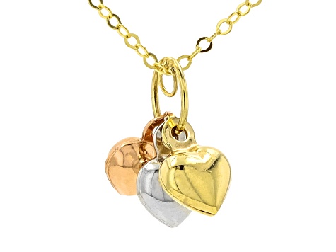 10k Tri-Color Triple Heart Pendant with 18" Chain
