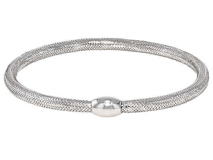 Rhodium Over 10k White Gold 3.5mm Mesh "Goccia" Stretch Bangle