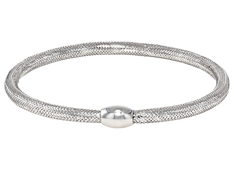 Rhodium Over 10k White Gold 3.5mm Mesh "Goccia" Stretch Bangle