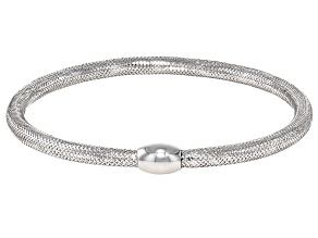 Rhodium Over 10k White Gold 3.5mm Mesh "Goccia" Stretch Bangle