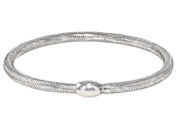 Picture of Rhodium Over 10k White Gold 3.5mm Mesh "Goccia" Stretch Bangle