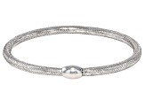 Rhodium Over 10k White Gold 3.5mm Mesh "Goccia" Stretch Bangle