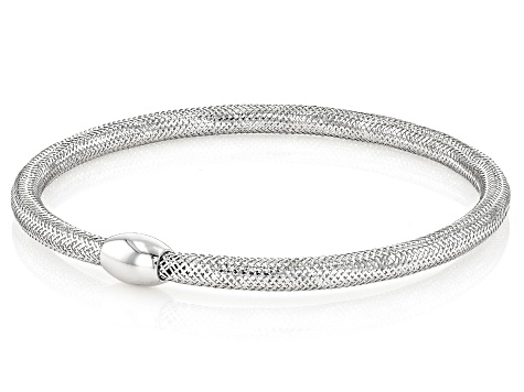 Rhodium Over 10k White Gold 3.5mm Mesh "Goccia" Stretch Bangle