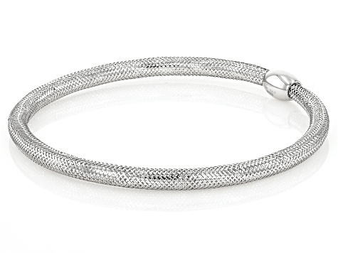 Rhodium Over 10k White Gold 3.5mm Mesh "Goccia" Stretch Bangle