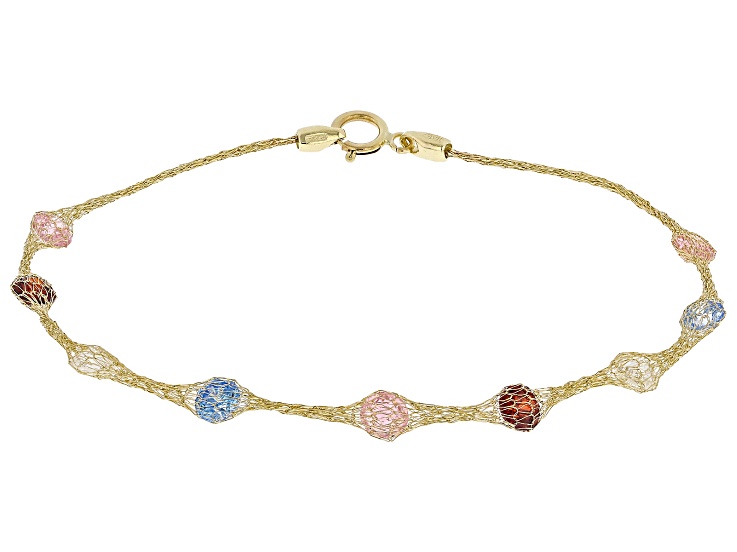 10k Yellow Gold Tuscan Crochet with 2.95ctw Multicolor Cubic Zirconia Bracelet