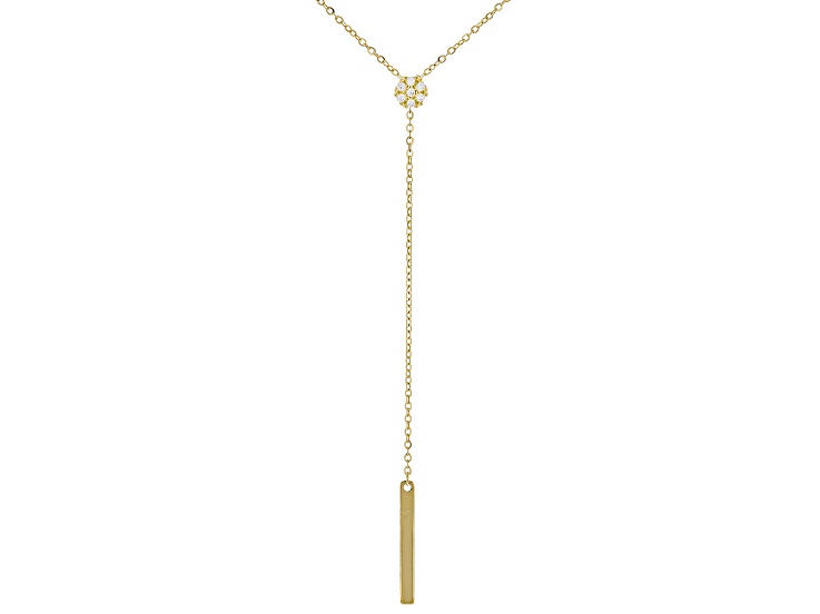 10k Yellow Gold 0.9mm Sparkle Drop Bar Y Necklace with Cubic Zirconia 0.07ctw