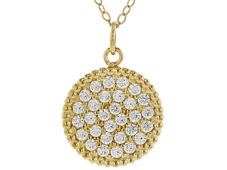10k Yellow Gold 1mm Pave Disc Necklace with Cubic Zirconia 0.03ctw