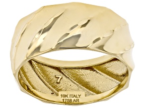 10k Yellow Gold 8.9mm High Polished and Diamond Cut Wavey Band Ring