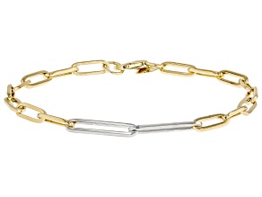 Oro Divino 14k Gold With Sterling Silver Core Two Tone Paperclip Bracelet
