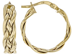 Oro Divino 14k Yellow Gold With Sterling Silver Core Braid Hoop Earrings
