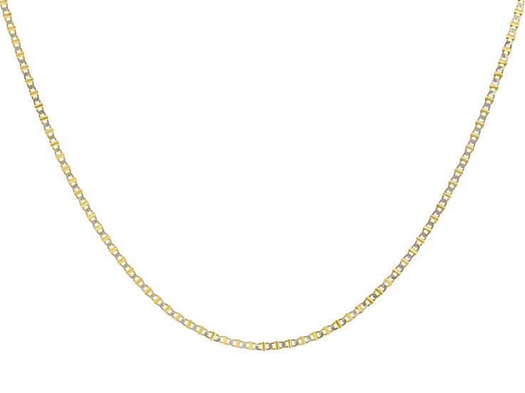 10k Yellow Gold & Rhodium Over Gold Diamond Cut 1.2mm Tiger-Eye 18" Chain