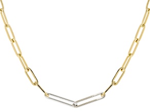 Oro Divino 14k Yellow Gold With Sterling Silver Core Two Tone Paperclip Necklace
