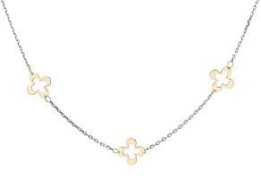 10K Yellow Gold & Rhodium Over Sterling Silver Clover Station Necklace
