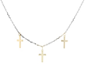 10K Yellow Gold & Rhodium Over Sterling Silver Cross Station Necklace
