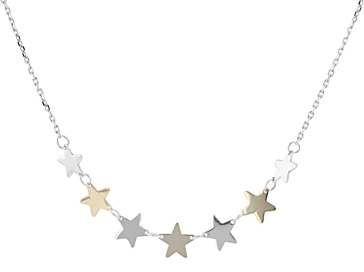 10K Yellow Gold & Rhodium Over Sterling Silver Polished Star 16" Necklace