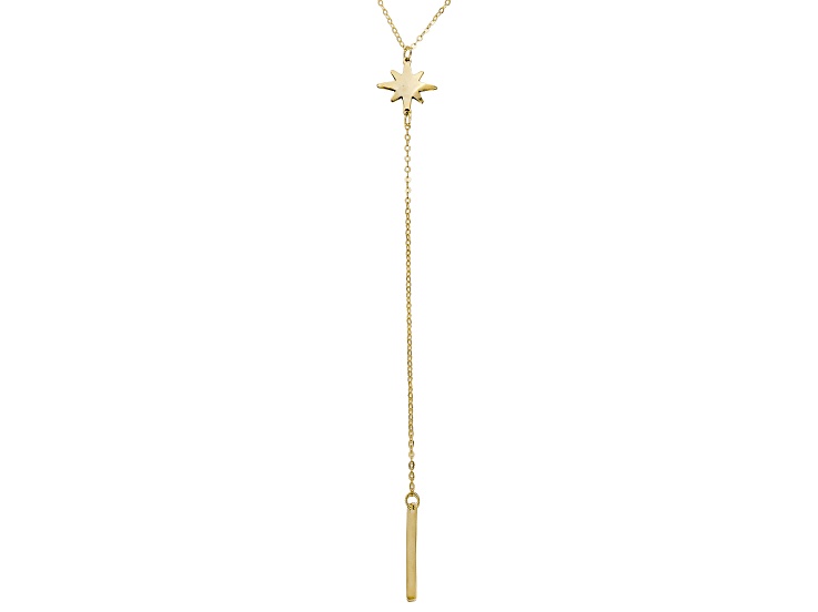10K Yellow Gold Polished North Star & Bar Drop 18 Inch Y Necklace