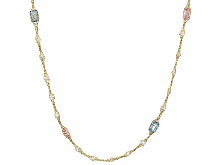 Multi-Color Cubic Zirconia 10K Yellow Gold Crochet D'Tuscano 22" Necklace