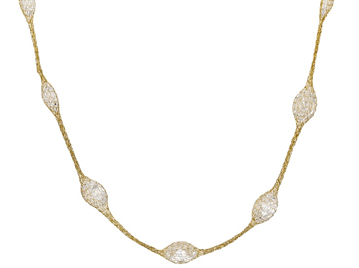 White Cubic Zirconia 10K Yellow Gold Crochet D'Tuscano 18 Inch Necklace