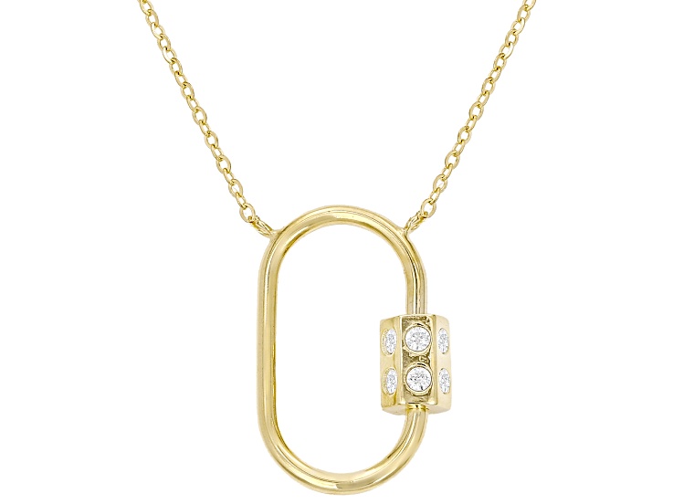 White Cubic Zirconia 10K Yellow Gold Charm Holder Carabiner 18" Necklace 0.6ctw