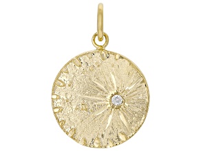 White Cubic Zirconia 10K Yellow Gold Raggio Coin Pendant 0.05ctw