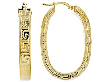 Picture of 18k Yellow Gold Over Bronze Oval Greek Key Hoop Earrings