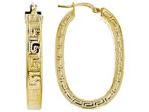 18k Yellow Gold Over Bronze Oval Greek Key Hoop Earrings