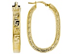 18k Yellow Gold Over Bronze Oval Greek Key Hoop Earrings