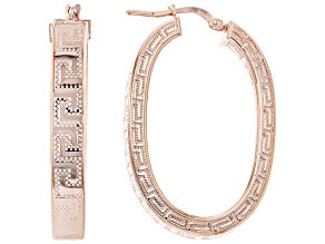 18K Rose Gold Over Bronze Oval Greek Key Hoop Earrings