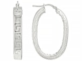 Platinum Over Bronze Oval Greek Key Hoop Earrings