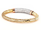 18K Yellow, Rose Gold and Rhodium Over Bronze Textured Mesh Weave Bracelet