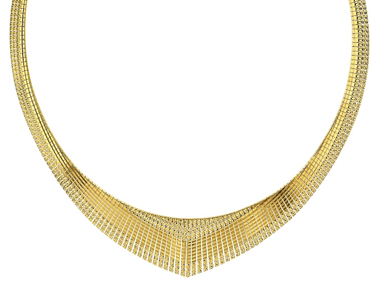 18k Yellow Gold Over Bronze Textured Graduated Omega 18 inch Necklace