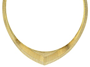 18k Yellow Gold Over Bronze Textured Graduated Omega 18 inch Necklace
