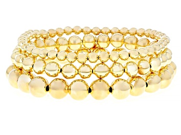 Picture of 18k Yellow Gold Over Bronze 4mm, 6mm and 8mm Beaded Stretch Bracelet Set