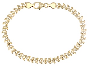 18k Yellow Gold Over Bronze Puffed Wheat Link Bracelet
