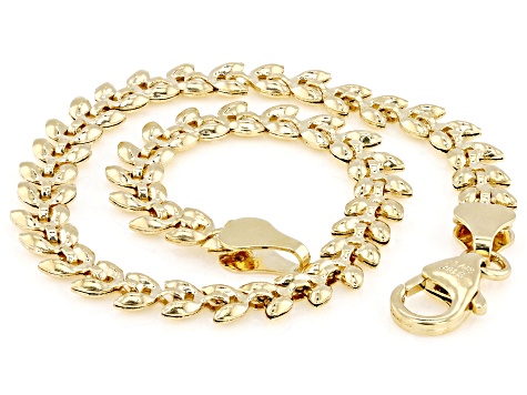 18k Yellow Gold Over Bronze Puffed Wheat Link Bracelet