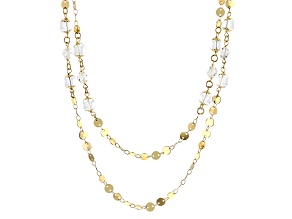 14k Yellow Gold Over Bronze 6mm Multi-Row Disc and Quartz Bead Station Necklace