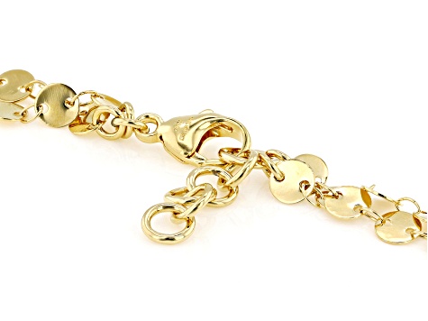 14k Yellow Gold Over Bronze 6mm Multi-Row Disc and Quartz Bead Station Necklace