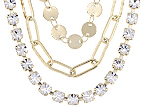 Cubic Zirconia 18k Yellow Gold Over Bronze Multi-Row Necklace 20.00ctw