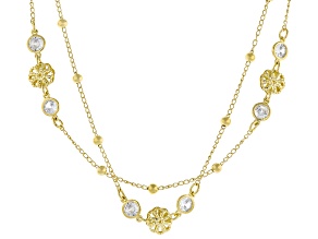 Cubic Zirconia 18k Yellow Gold Over Bronze Multi-Row Station Necklace 3.20ctw