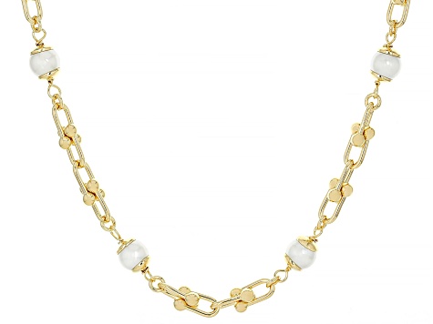 18k Yellow Gold Over Bronze and 6mm Pearl Simulant Stirrup Briglia