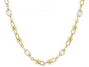 18k Yellow Gold Over Bronze and 6mm Pearl Simulant Stirrup Briglia Necklace