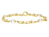 18k Yellow Gold Over Bronze 6mm Pearl Simulant Stirrup Briglia Bracelet