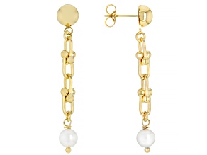 18k Yellow Gold Over Bronze 6mm Pearl Stimulant Stirrup Briglia Earrings