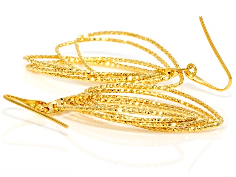 18k Yellow Gold Over Bronze Diamond Cut Marquise Dangle Earrings