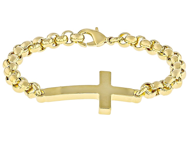 18k Yellow Gold Over Bronze 6mm Cross Bracelet